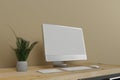 Workspace with mockup blank screen laptop computer. 3D Rendering Royalty Free Stock Photo