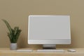 Workspace with mockup blank screen laptop computer. 3D Rendering Royalty Free Stock Photo