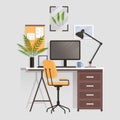 Workspace. Online or home job workplace. Empty room, modern interior, cabinet. Work at home Royalty Free Stock Photo