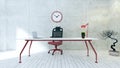 Workspace red table with concrete wall office realistic 3D rendering Royalty Free Stock Photo
