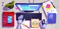Workspace with robot hands on computer keyboard Royalty Free Stock Photo
