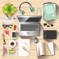 Workspace top view. Office desk Royalty Free Stock Photo