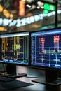 Workstation with dual monitors displaying a detailed CAD diagram of a national power grid.