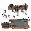 Workstation forge, horseshoes and tools