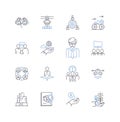 Workstation processes line icons collection. Multitasking, Scheduling, Prioritization, Performance, Optimization