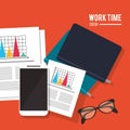 Worktime desk office supply design Royalty Free Stock Photo
