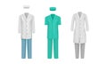 Workwear or Professional Staff Clothing with Nurse and Doctor Outfit Front View Vector Set