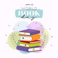 Worl book day colorful school book pile education cartoon card illustration