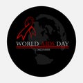 World Aids Day, Aids Awareness Red loop Ribbon with earth and black background banner. World Aids Day poster Royalty Free Stock Photo