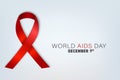 World AIDS day banner. Realistic red awarness ribbon Royalty Free Stock Photo