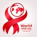 World aids day with earth world sign and red ribbon sign vector design