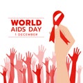 World aids day with hand hold red ribbon sign and hands abstract background vector design