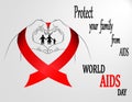 World Aids Day. Healthcare and medicine concept. Man hands with red ribbon forming a heart, protection family from AIDS