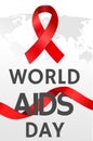 World aids day illustration with ribbons and map.