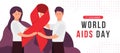 World aids day - man and woman character hold big red ribbon symbol vector design Royalty Free Stock Photo