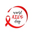 World AIDS day red ribbon icon. Vector 1 December HIV and AIDS awareness ribbon symbol or emblem badge white background for banner Royalty Free Stock Photo