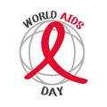 World aids day, red ribbon and planet lettering card