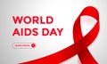 World AIDS day red ribbon web banner background for 1 December awareness world day. Vector HIV and AIDS ribbon logo symbol or embl