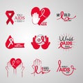 World aids day, 1st december awareness ribbons heart support icons collection