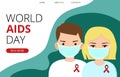 World Aids Day template with the people wearing masks and red ribbon