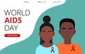 World Aids Day template with young black man and woman with red ribbon