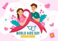 World Aids Day Vector Illustration on 1 december with Red Ribbon to raise awareness of the AIDS epidemic in Flat Cartoon Royalty Free Stock Photo