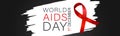 World Aids day website header or banner. Red awarness ribbon and lettering. Royalty Free Stock Photo