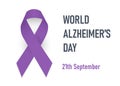 World Alzheimer day. Purple awareness ribbon. Isolated vector illustration Royalty Free Stock Photo