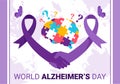 World Alzheimer\'s Day Vector Illustration featuring an Elderly and a Brain Jigsaw Puzzle Symbolizing Memories