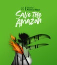World Animal day amazon fire paper cut toucan bird