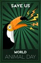 World animal day concept of wild toucan bird