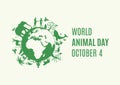 World Animal Day Poster with green Planet Earth with animals and plants icon vector Royalty Free Stock Photo