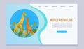 World animal day web banner, wildlife animal zoo design vector illustration. Cartoon earth nature, wild cute giraffe Royalty Free Stock Photo