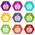 World apple icons set 9 vector