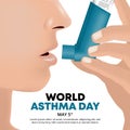 World asthma day background with an asthma sufferer holding an inhaler