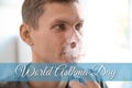 World asthma day. Man using special machine