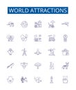 World attractions line icons signs set. Design collection of Sites, Destinations, Attractions, Monuments, Landmarks