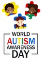 World Autism Awareness Day concept. Cute children and puzzle pieces.
