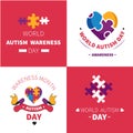 World autism awareness day mental disorder emblems jigsaw or puzzles