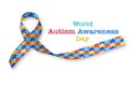 World Autism awareness day with puzzle pattern ribbon isolated with clipping path on white background Royalty Free Stock Photo