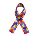 World Autism awareness and pride day with Puzzle pattern ribbon isolated on white