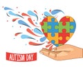 World autism day with hand lifting puzzle pieces