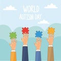 World autism day with hands playing puzzle Royalty Free Stock Photo