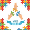 World autism day with hands playing puzzle Royalty Free Stock Photo