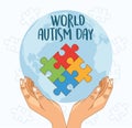 World autism day with hands playing puzzle Royalty Free Stock Photo