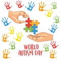 World autism day with hands playing puzzle Royalty Free Stock Photo