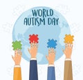 World autism day with hands playing puzzle Royalty Free Stock Photo