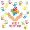 World autism day with hands playing puzzle Royalty Free Stock Photo