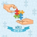 World autism day with hands playing puzzle Royalty Free Stock Photo