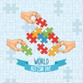 World autism day with hands playing puzzle Royalty Free Stock Photo